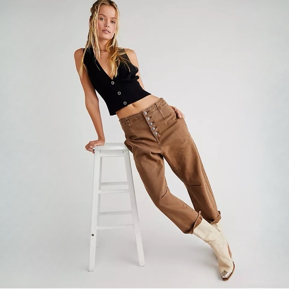Free People Pants - We The Free Free People Osaka Mid Rise Barrel Leg Cropped Loose Fit size 24